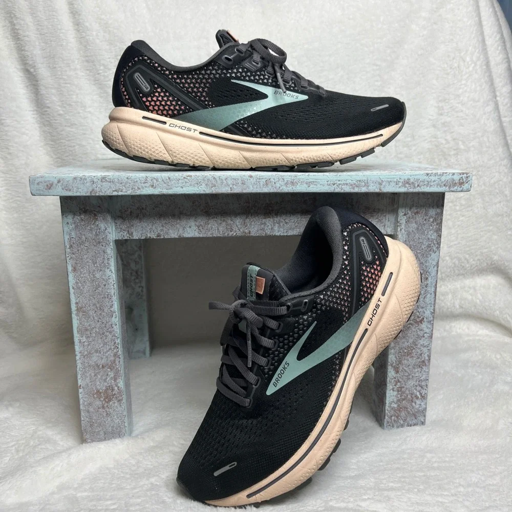 Brooks Ghost‎ 14 Women's Running Shoes Black Pink Teal Size 7.5